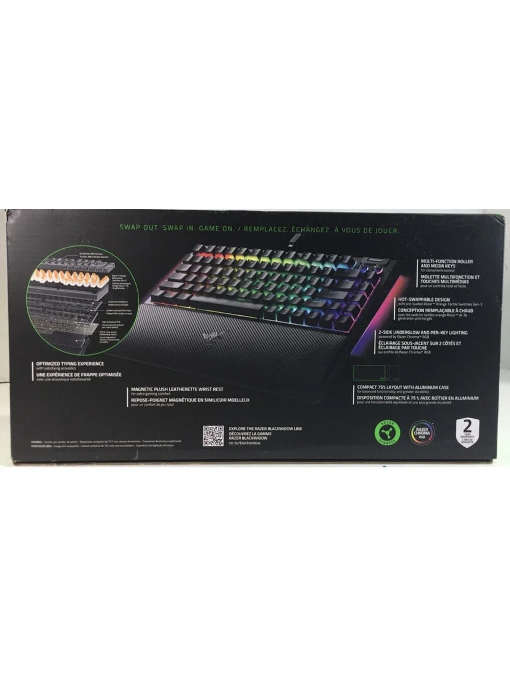 Razer Blackwidow V4 75% Hot-Swappable Mechanical Gaming Keyboard OPEN BOX